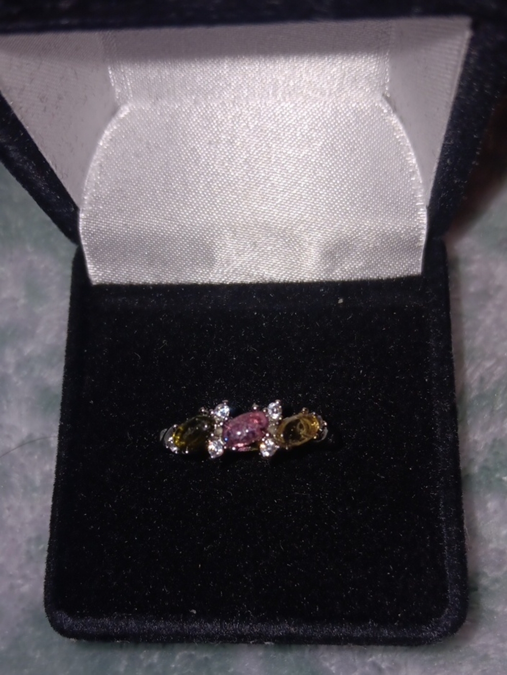 Multi-Tourmaline and Simulated Diamond 2.00 ctw Ring in Silvertone (Adjustable)